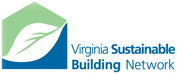 The logo for the virginia sustainable building network shows a house with a leaf on it.