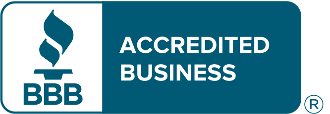 BBB Accredited Business logo, with a blue flame symbol and the words