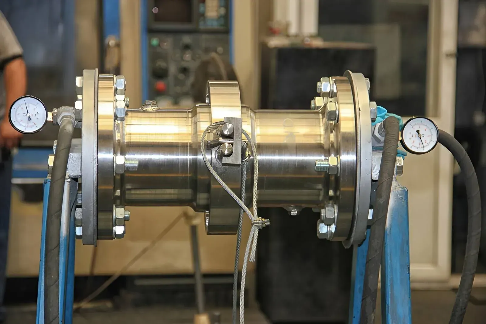 A Metallic Industrial Assembly with Circular Flanges, and Pressure Gauges — Dunnrite Plumbing Services in Proserpine, QLD
