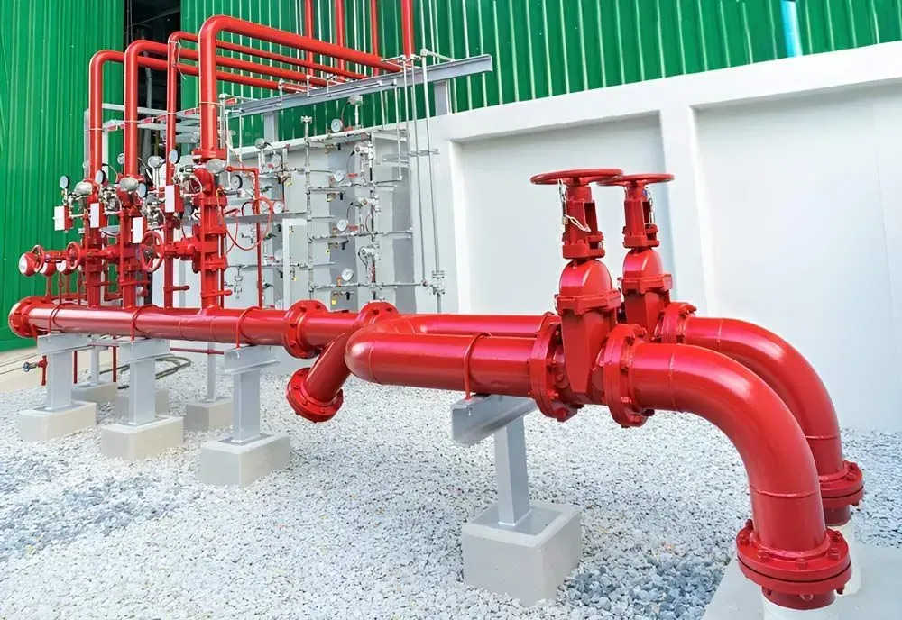 Red Industrial Fire Sprinkler System Pipes — Dunnrite Plumbing Services in Cannonvale, QLD