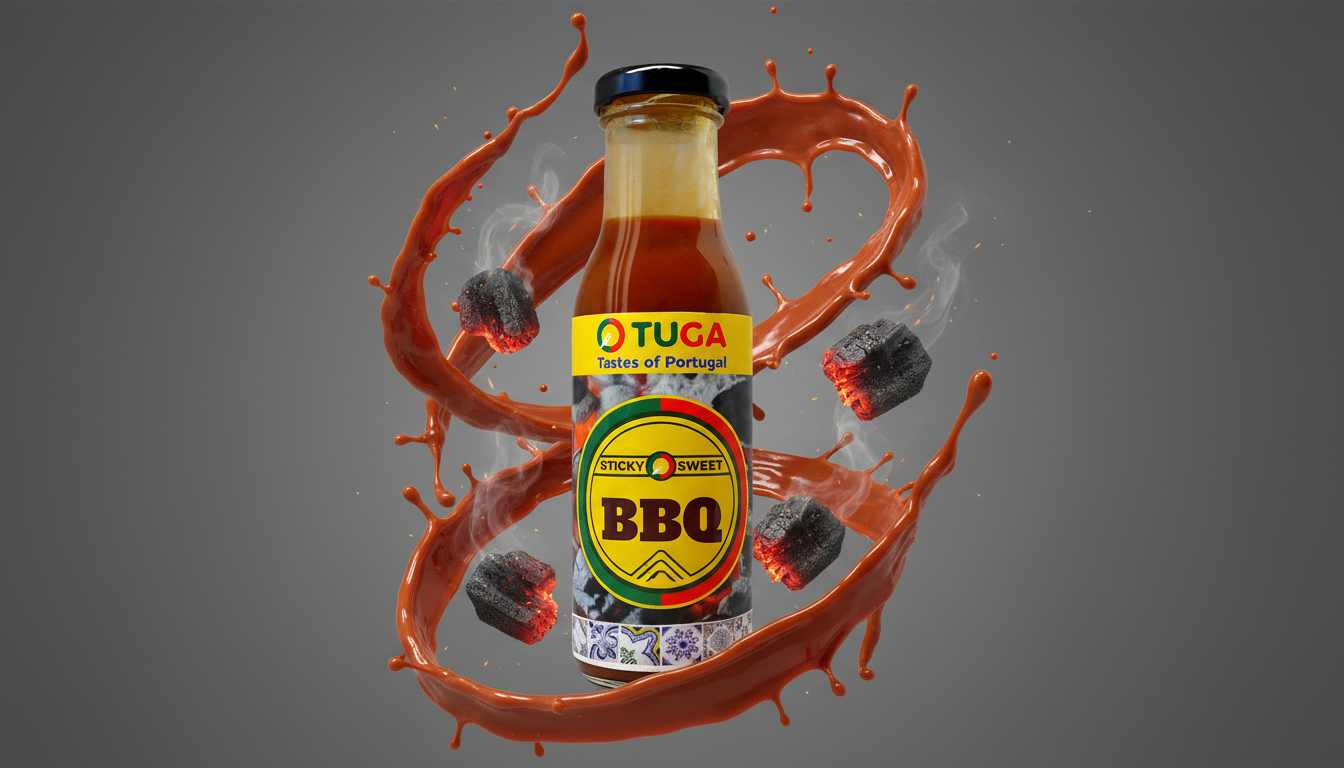 Bbq Sauce Bottle with Splash of Sauce and Charcoal — O Tuga Tastes Of Portugal In Melbourne, VIC