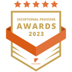 A badge certifying the TechXpress won the exceptional provider award for 2023