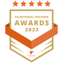A badge certifying the TechXpress won the exceptional provider award for 2023