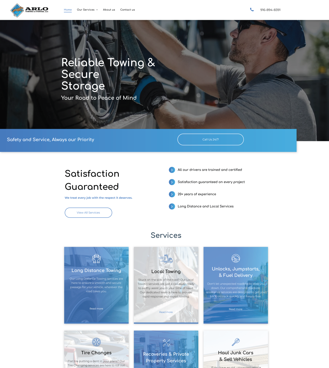 A website for Arlo Towing & Storage reliable towing and secure storage