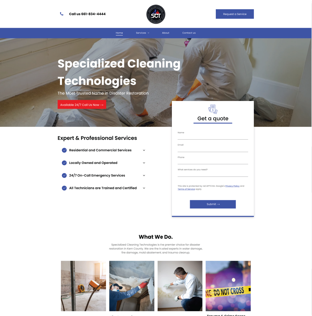 A screenshot of a website for specialized cleaning technologies