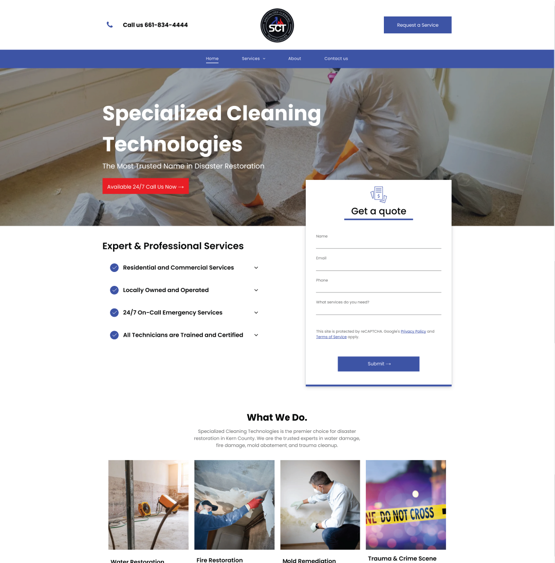 A screenshot of a website for specialized cleaning technologies