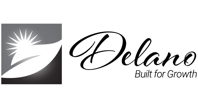 A black and white logo for delano built for growth