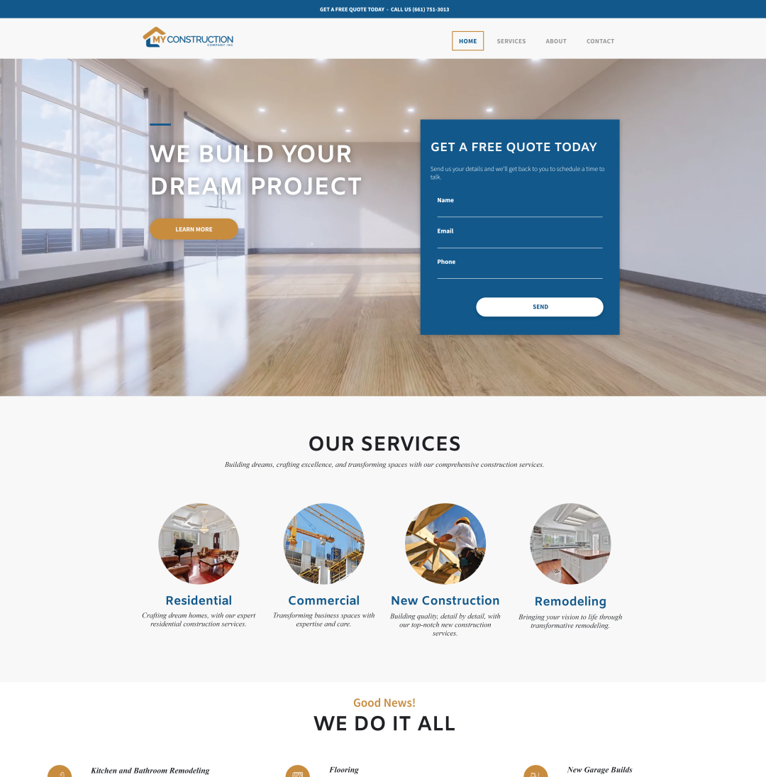 The homepage of My Construction Company 's website