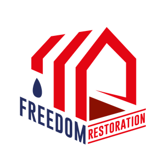 A red , white and blue logo for freedom restoration