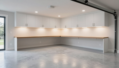Garage remodeling with custom storage and epoxy flooring