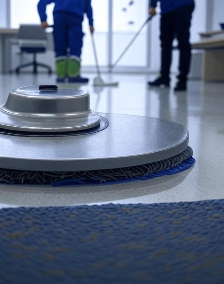 A person is cleaning a floor with a mop.