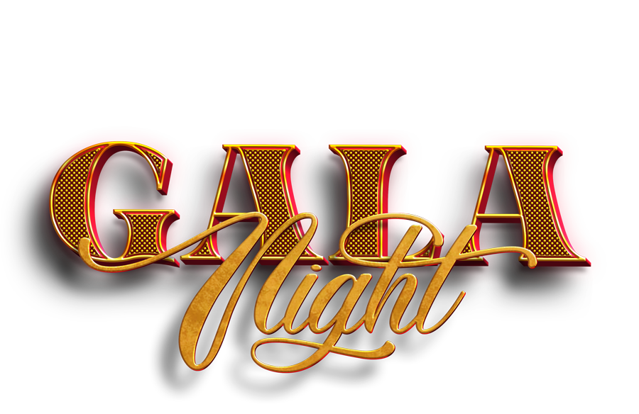 A gold and red gala night logo on a white background