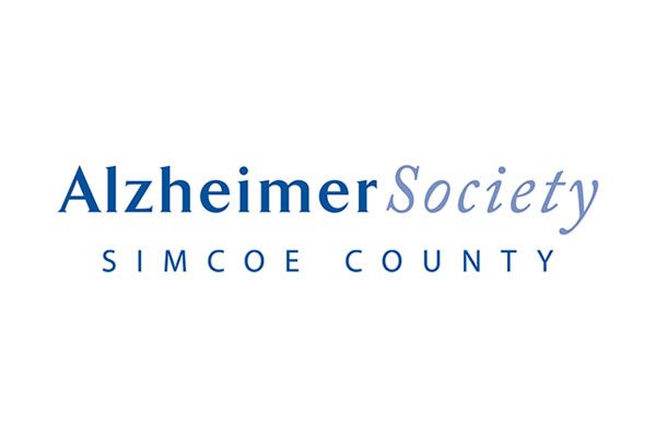 The logo for the alzheimer society simcoe county is blue and white.