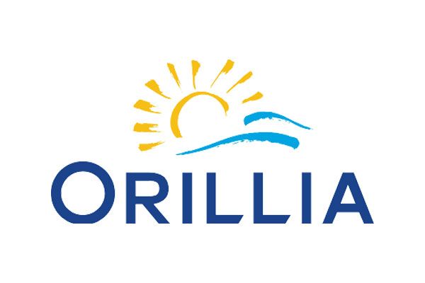 A logo for orillia with a sun and waves