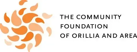 Logo: Orange teardrop shapes with text