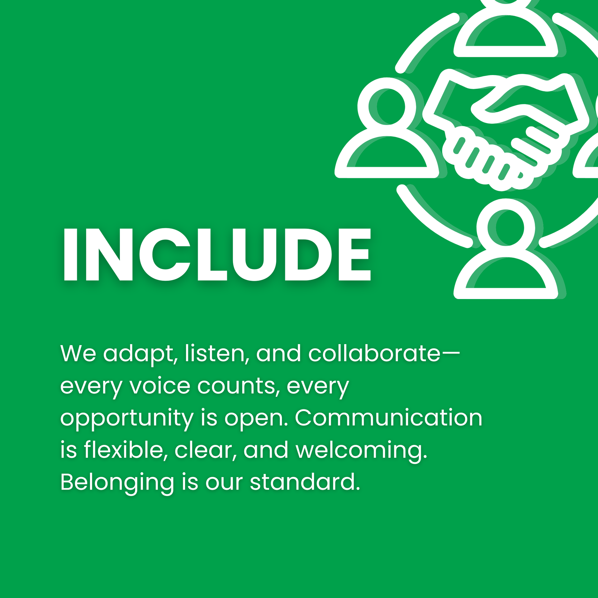 Green graphic with a white icon of three people around a handshake and the text: 