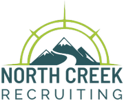 A logo for north creek recruiting with mountains and a compass.