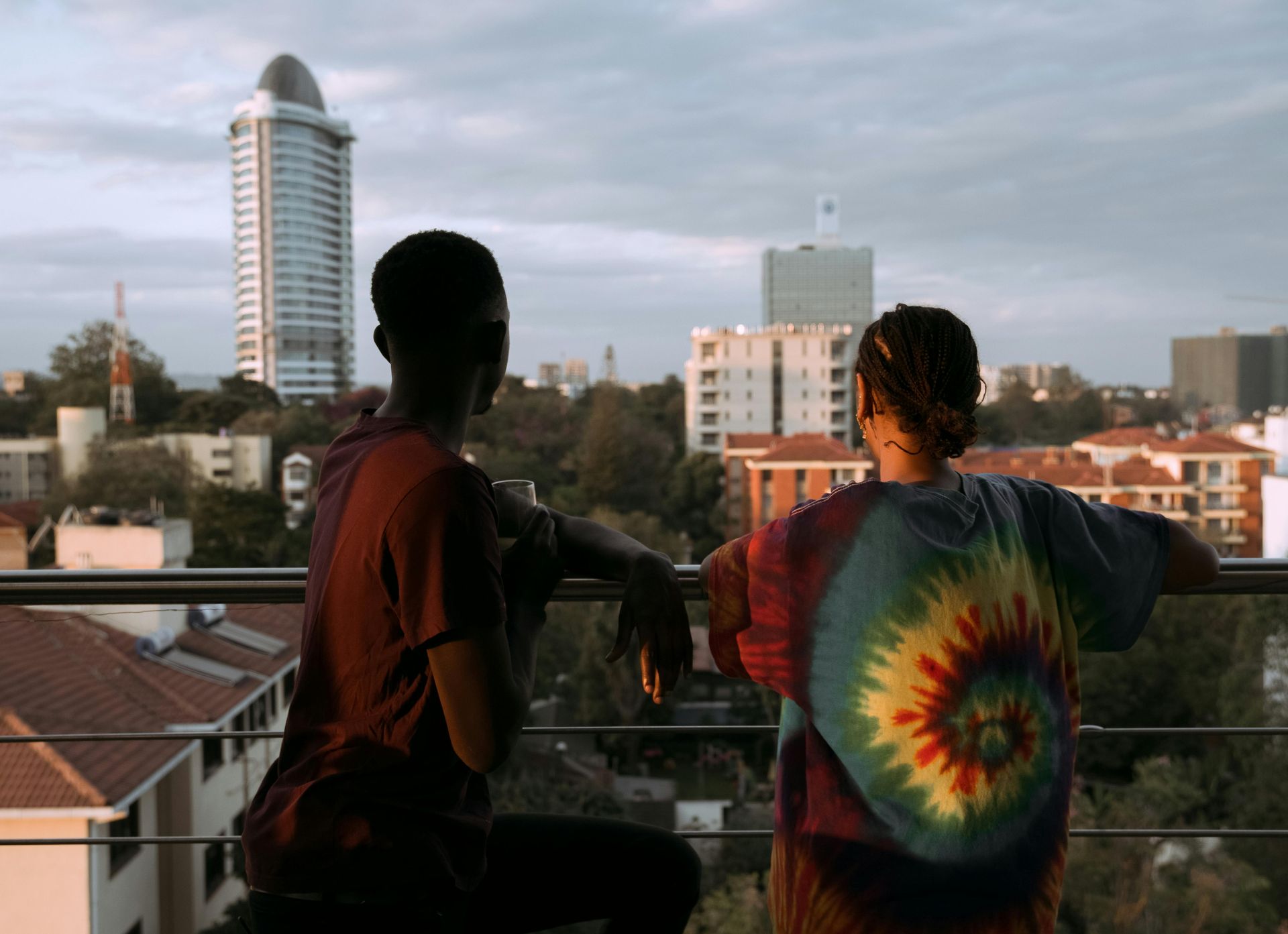 Couple looking at Nairobi's Skyline