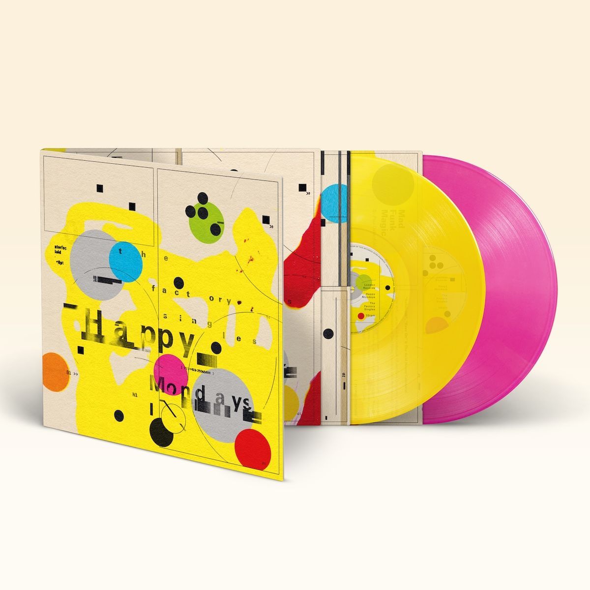 An orange coloured vinyl in front of the sleeve.