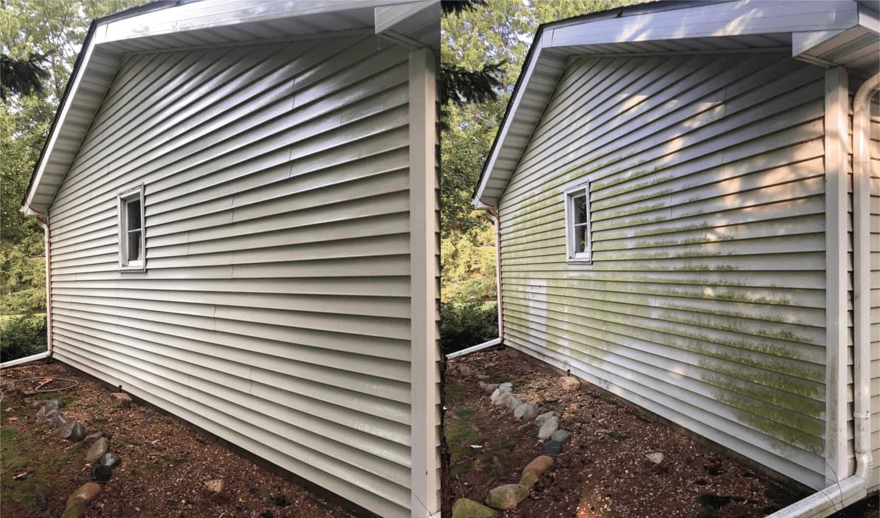 A Before And After Picture Of A House's Siding Being Cleaned — Clean Cartel Pressure Washing In Reedy Creek, QLD