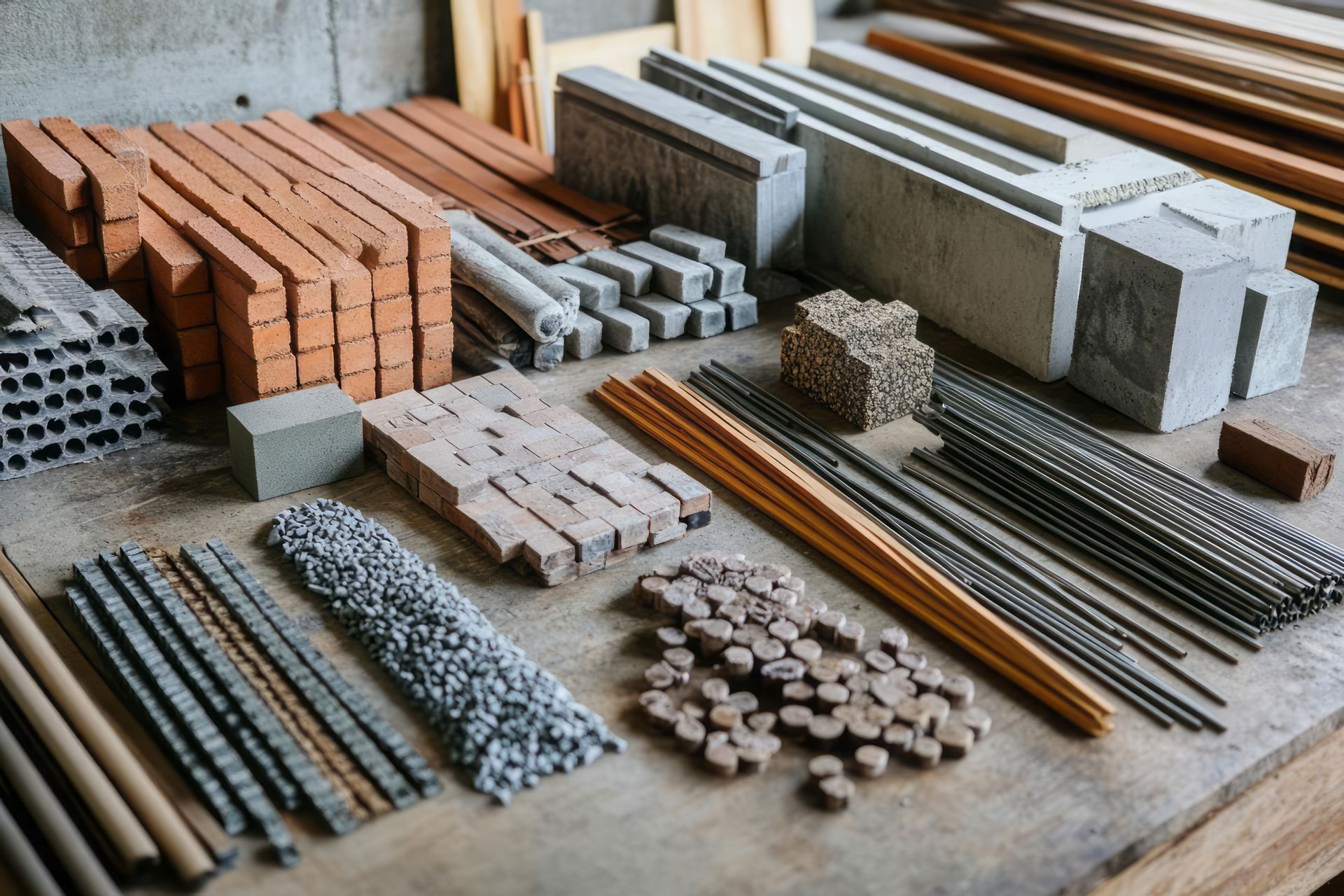 There are many different types of building materials on the table.