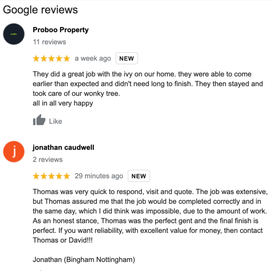 Reviews confirming our good work