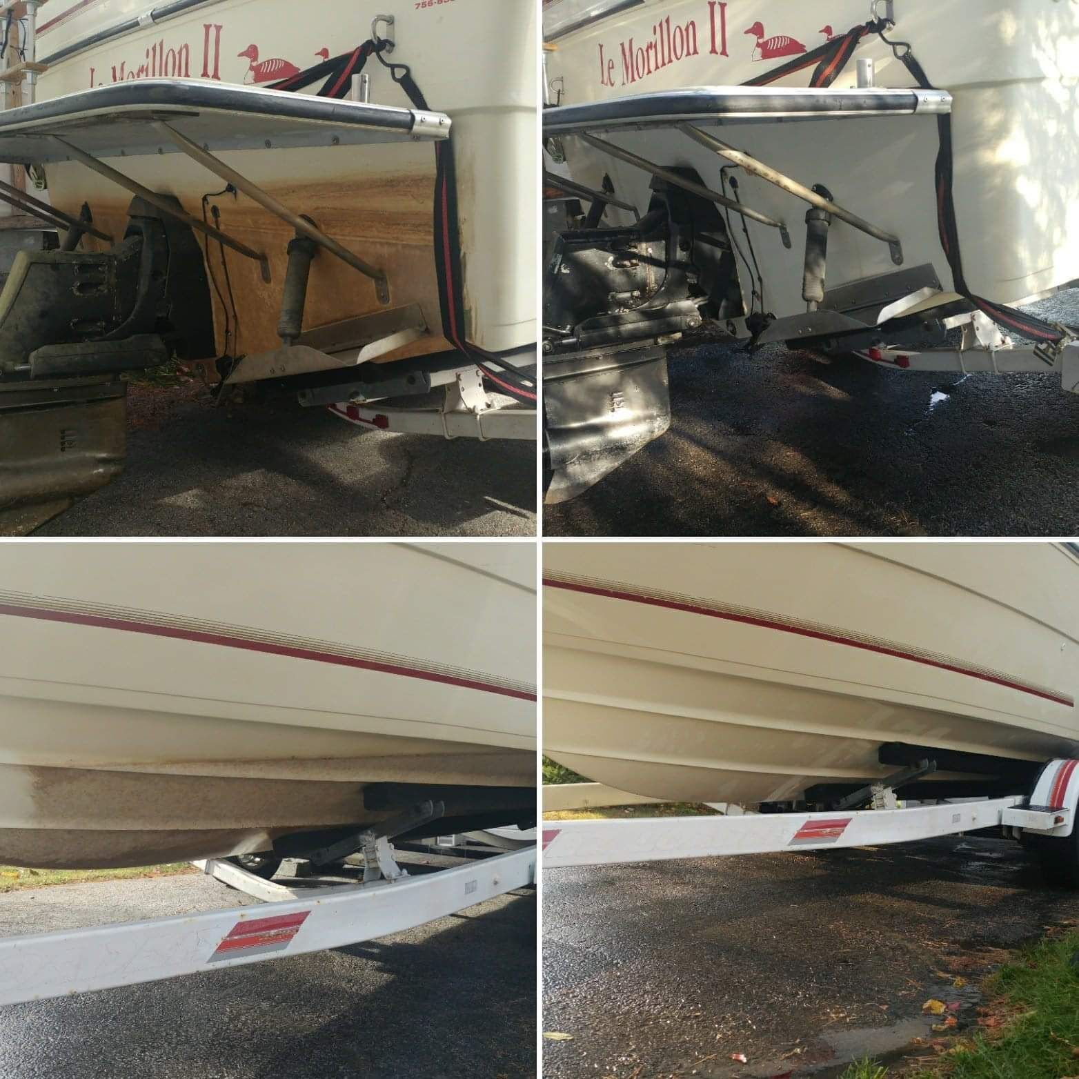 Quatre photos d'un bateau avec le mot marlin dessus