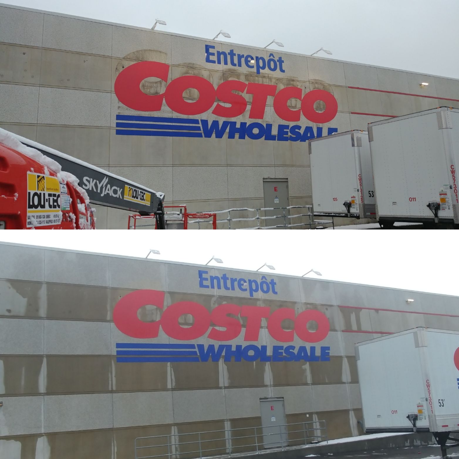 Un magasin de gros Costco est montré avant et après avoir été nettoyé