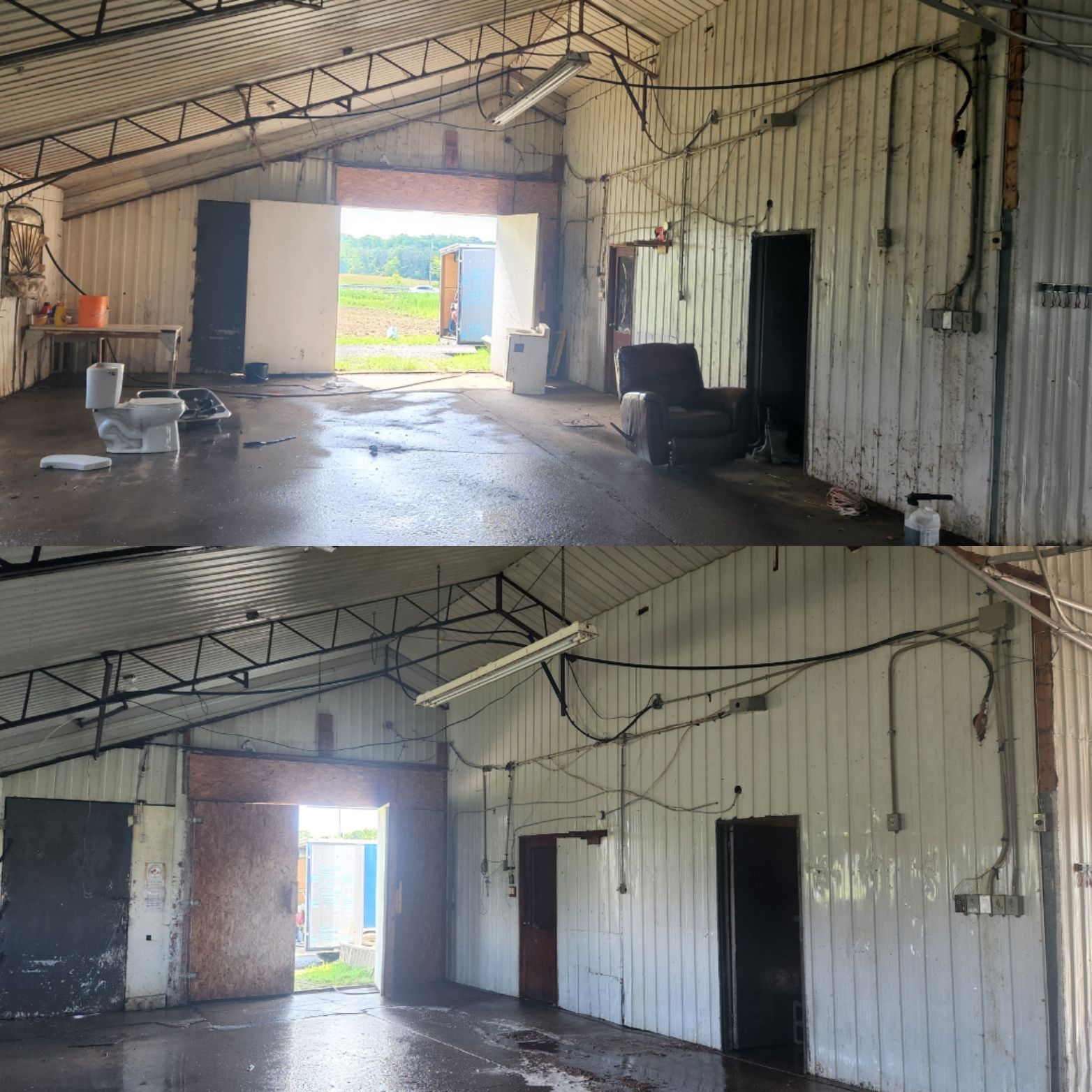 Une photo avant et après d'un bâtiment vide