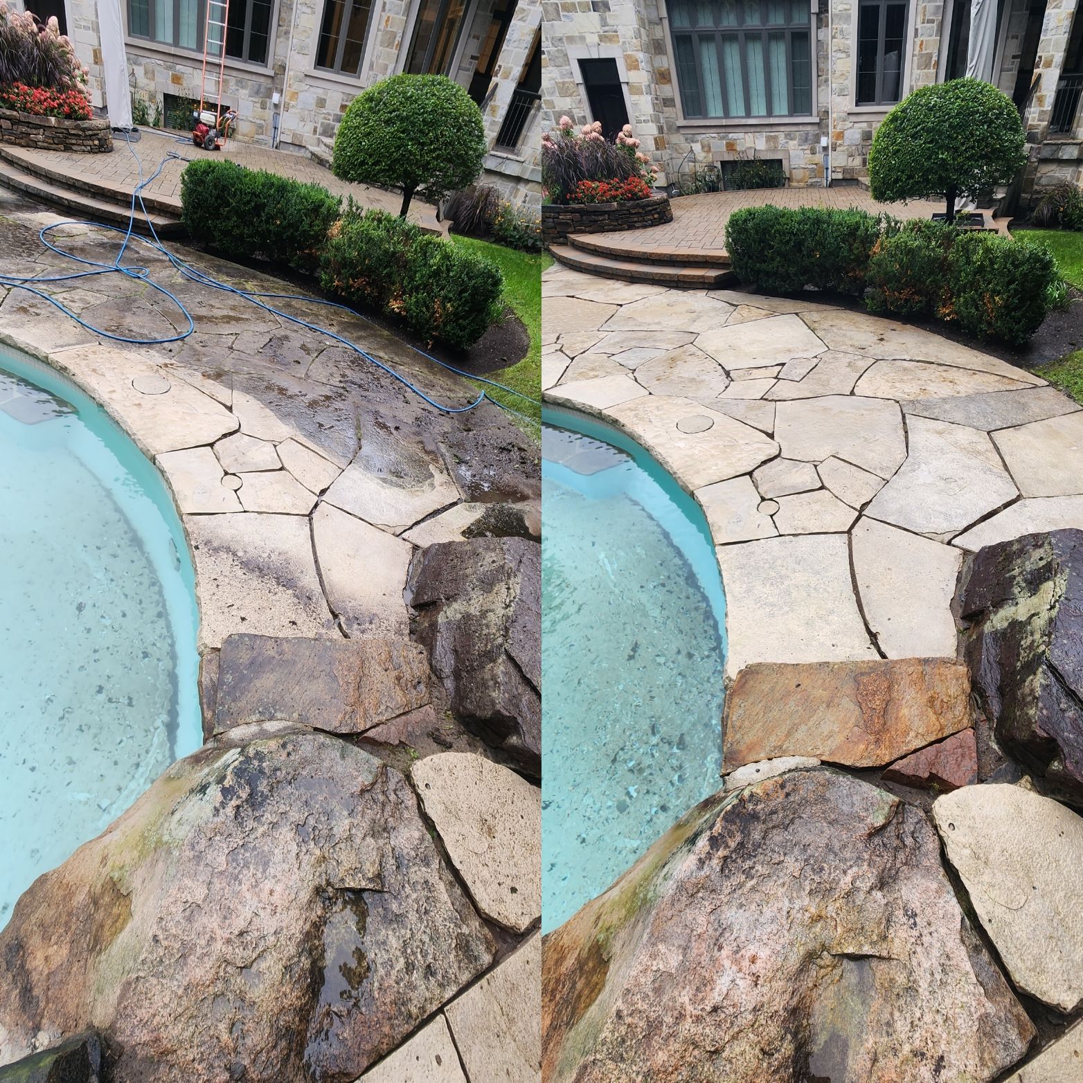 Une photo avant et après d'une piscine.