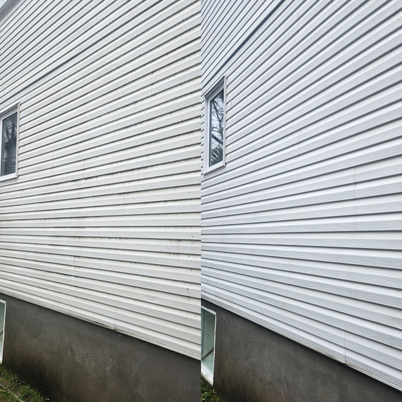 Une maison blanche avec une fenêtre sur le côté.