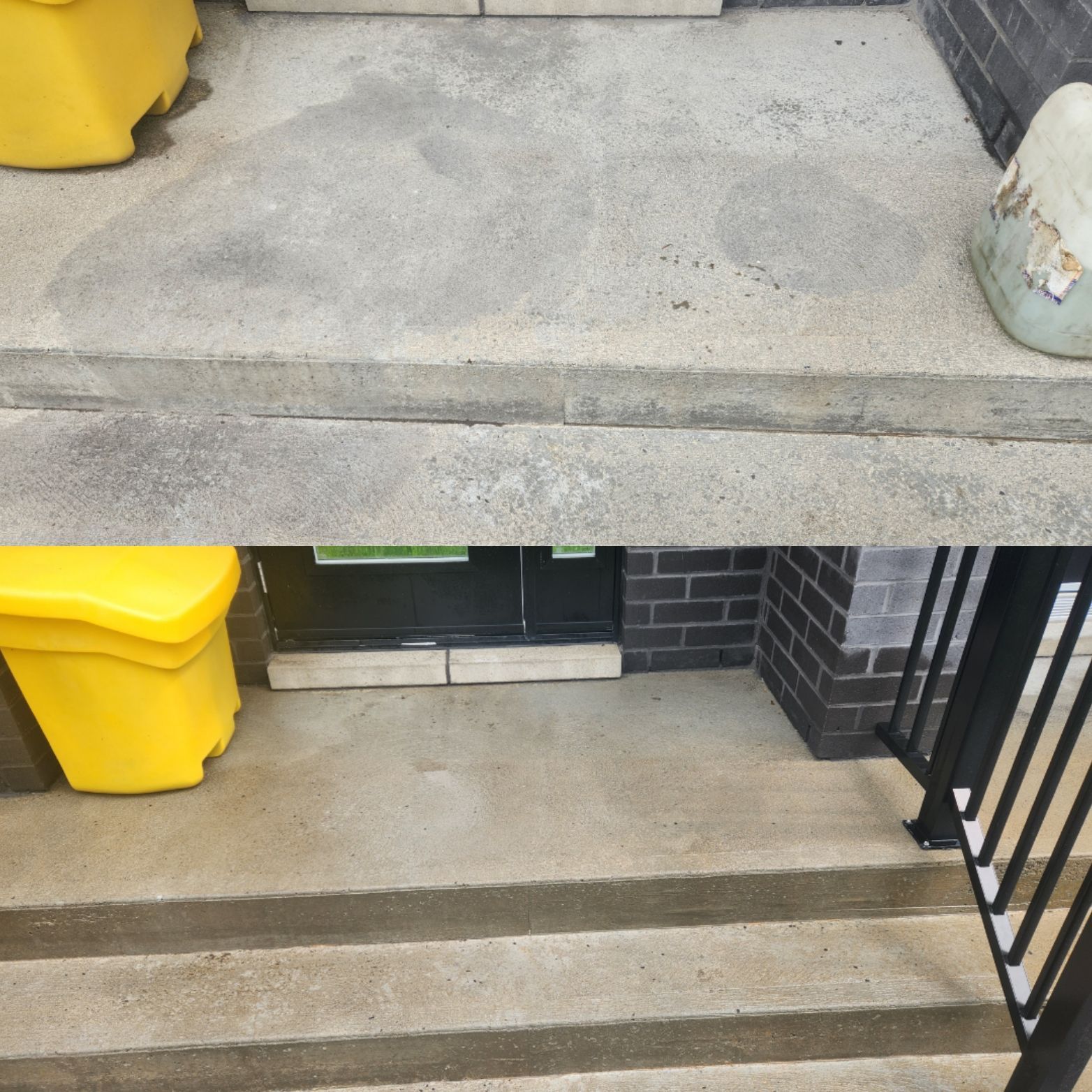 Une photo avant et après d'un escalier en béton