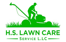 A green logo showing a person mowing the lawn, with the text H.S. LAWN CARE SERVICE L.L.C. below.
