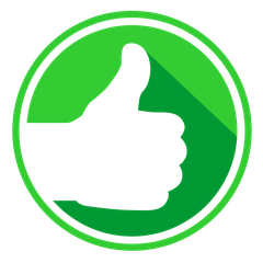 A hand is giving a thumbs up in a green circle.