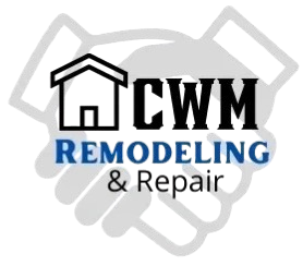 CWM Remodeling & Repair logo: house icon, black letters, blue text on a handshake outline.