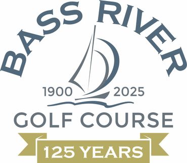 A logo for bass river golf course with a sailboat