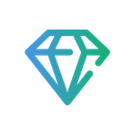 A blue and green diamond icon on a white background.