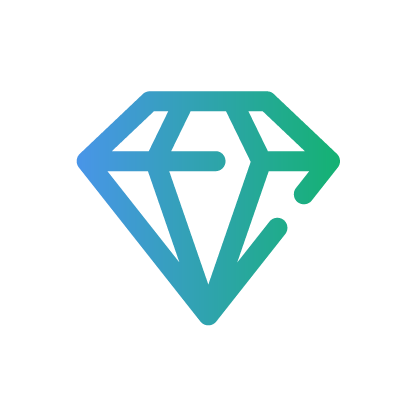 A blue and green diamond icon on a white background.