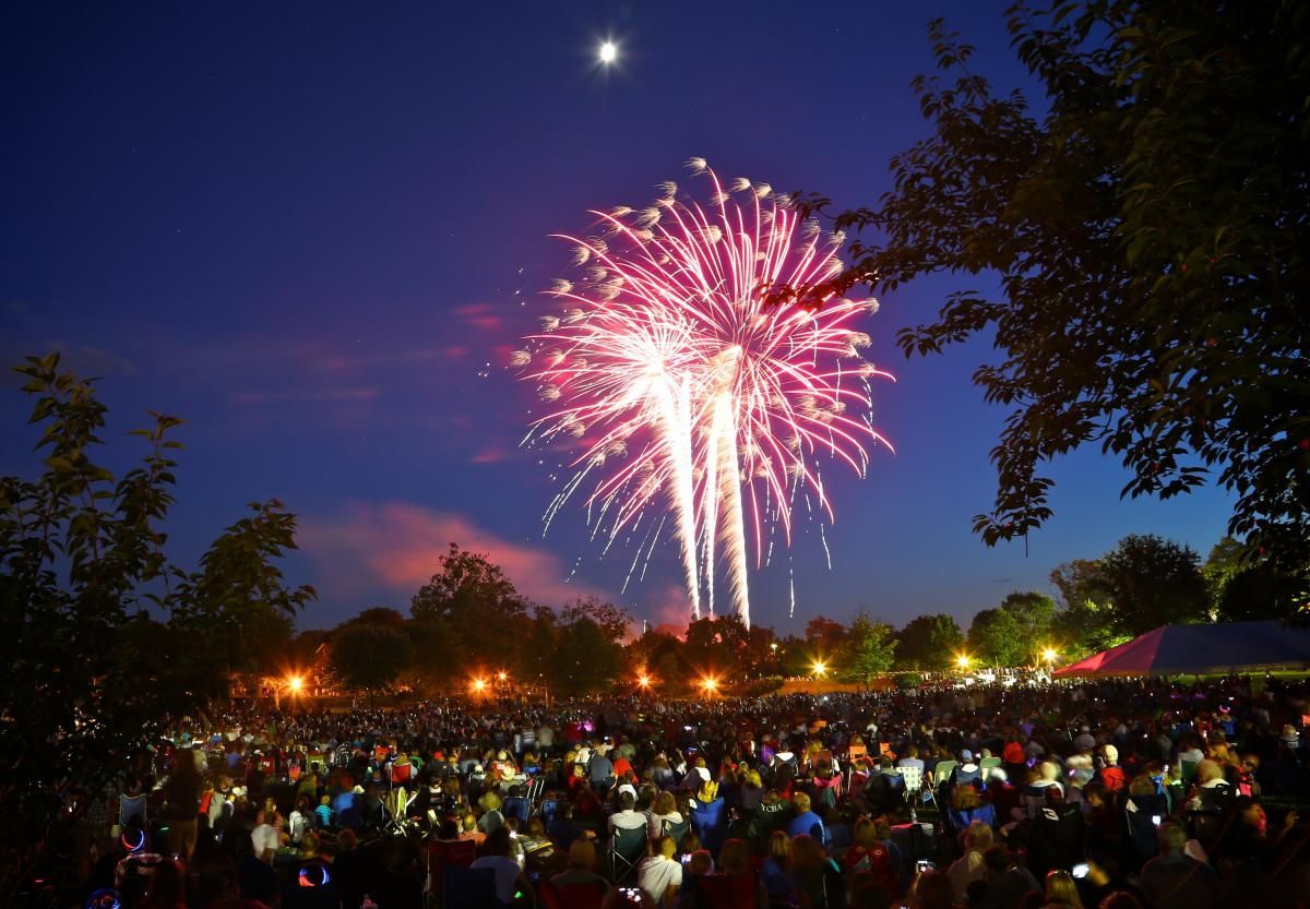 Spectators watch the Fourth of July Fireworks at the Frederick Fourth Fest in Maryland