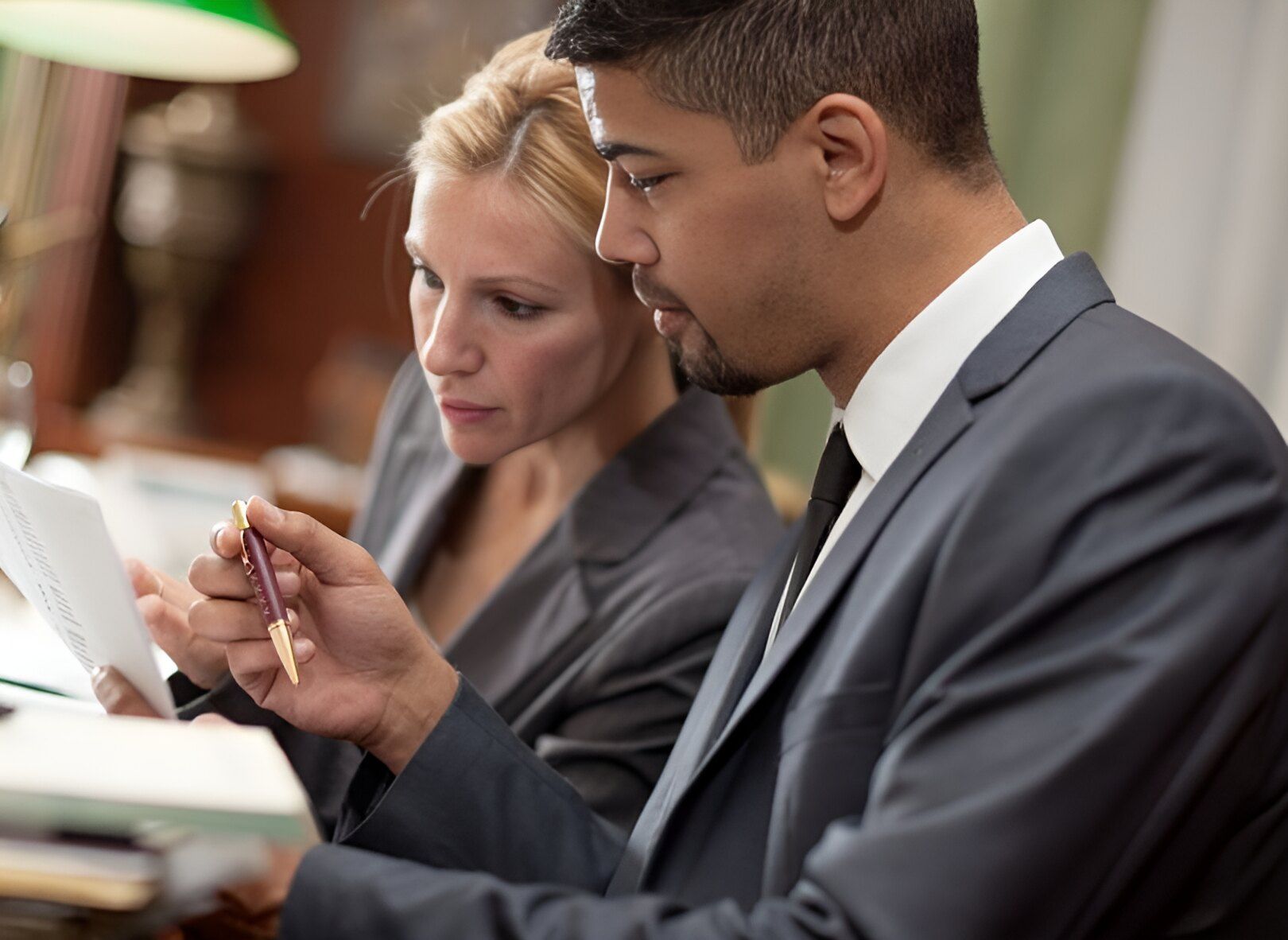 A Man And A Woman Are Looking At A Piece Of Paper — Charlestown Law Firm In Charlestown, NSW