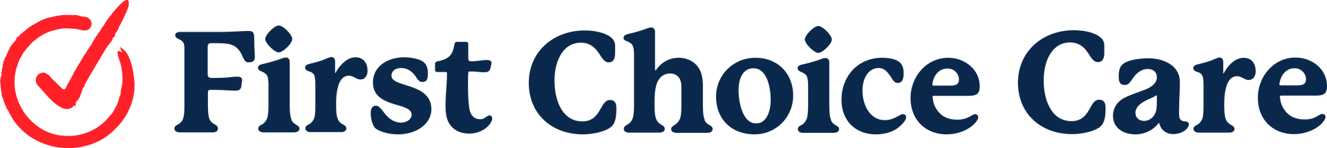 A logo for first choice care with a check mark