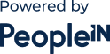 A logo that says `` powered by peoplein '' on a white background.