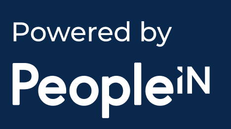 A blue background with the words powered by people in white letters.