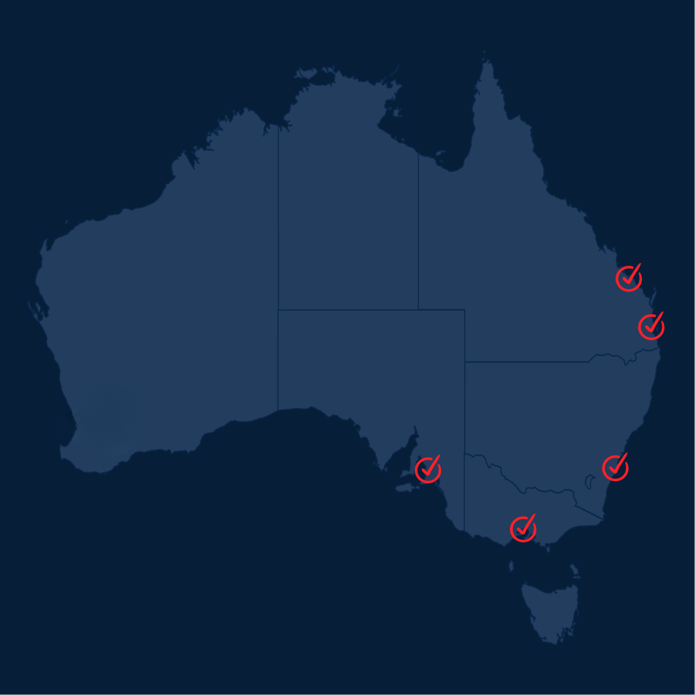 A blue map of australia with red circles on it.