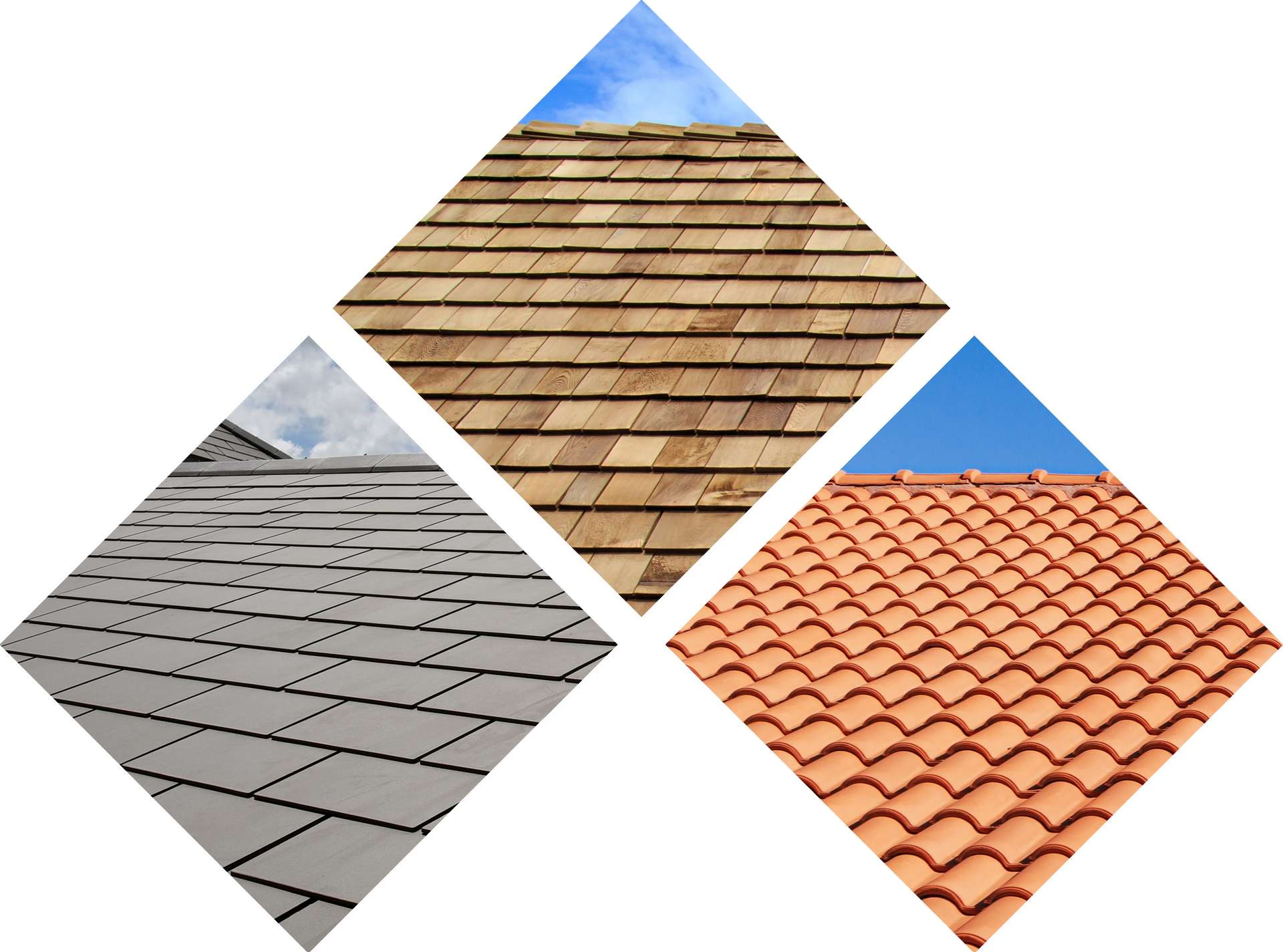 Three different types of roofs are shown in diamond shapes