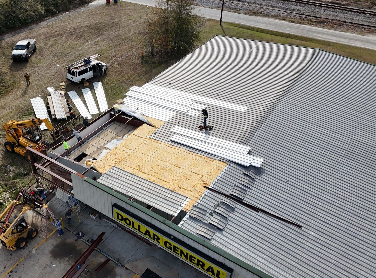 An aerial view of a dollar general store being remodeled.