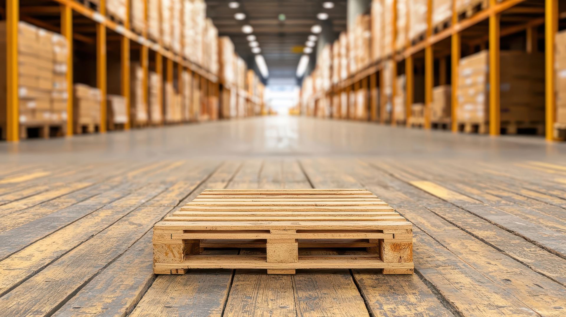 A wooden pallet is sitting on a white surface.