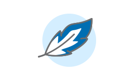 A blue and white feather icon on a white background.