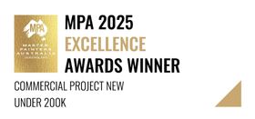 MPA 2025 Excellence Awards Winner. Commercial Project New Under 200K. Gold logo and triangle on white background. — All Coast Painting in Tweed Heads South, NSW