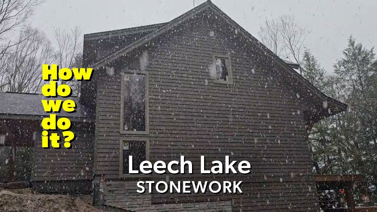 Leech Lake cottage showing construction of large, 3 storey, lakeside home.
